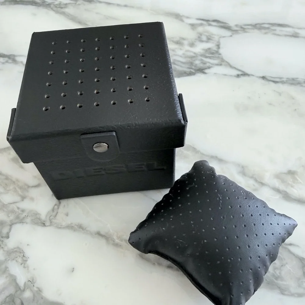Diesel Black Faux Leather Watch Box with Cushion Perforated Industrial Style